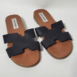 Steve Madden Dariella Black and Brown Slide Sandals Leather Upper Size 6